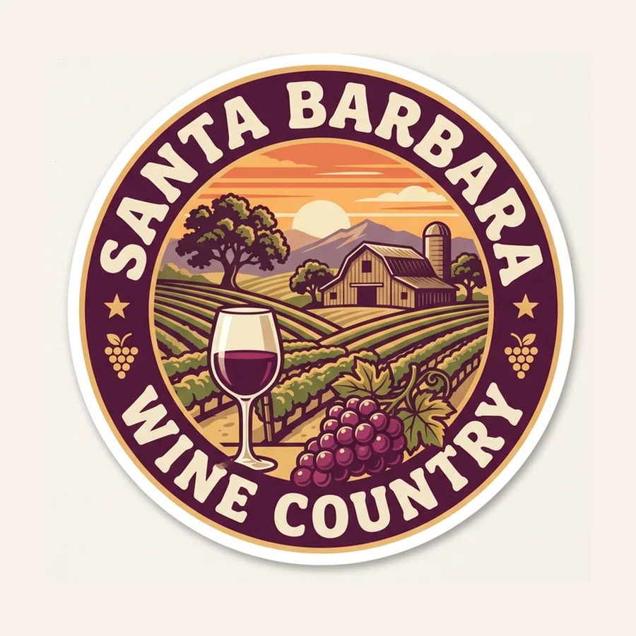 Santa Barbara wine country vineyard die-cut sticker